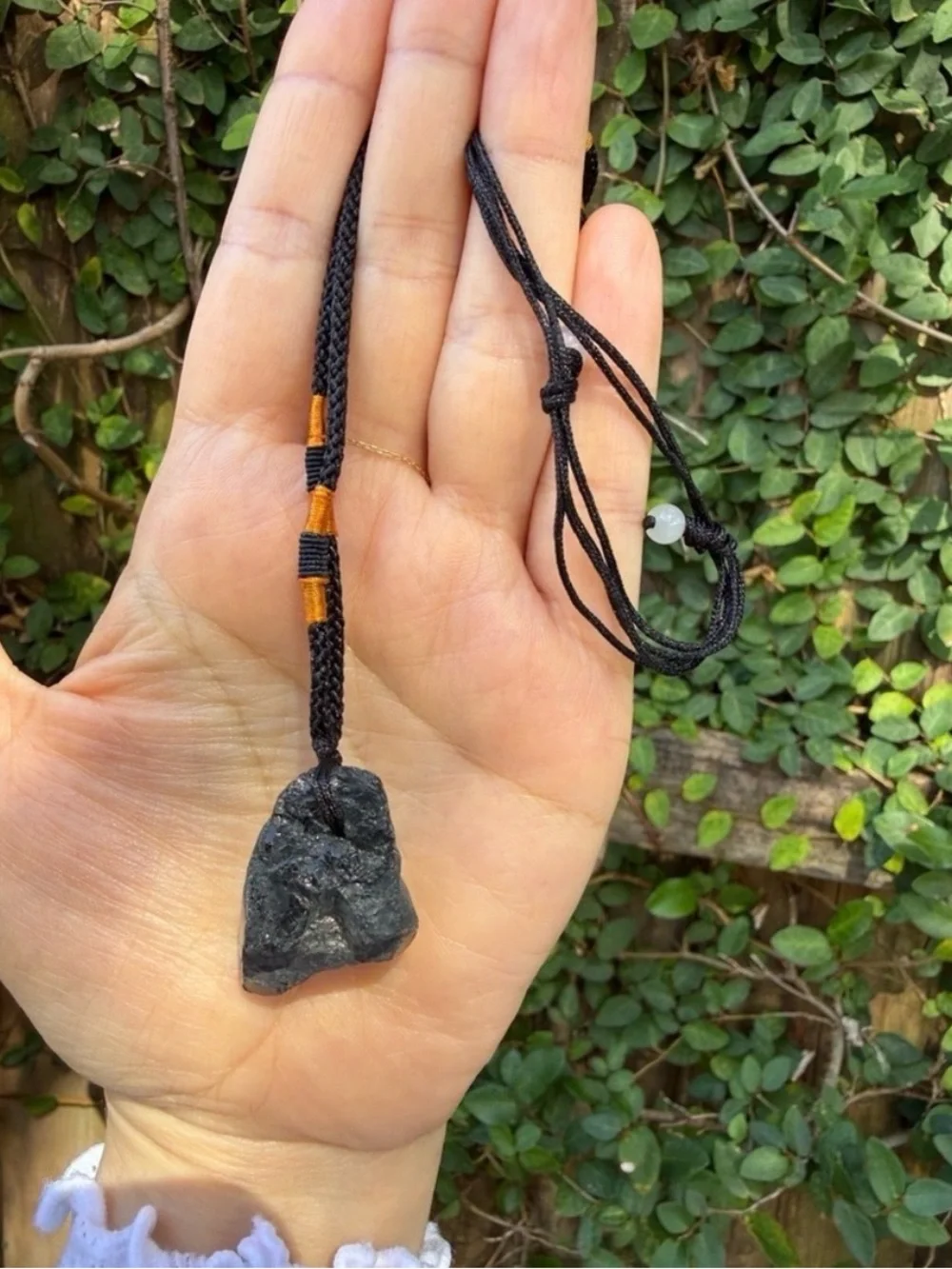Black Raw Stone Pendant Necklace